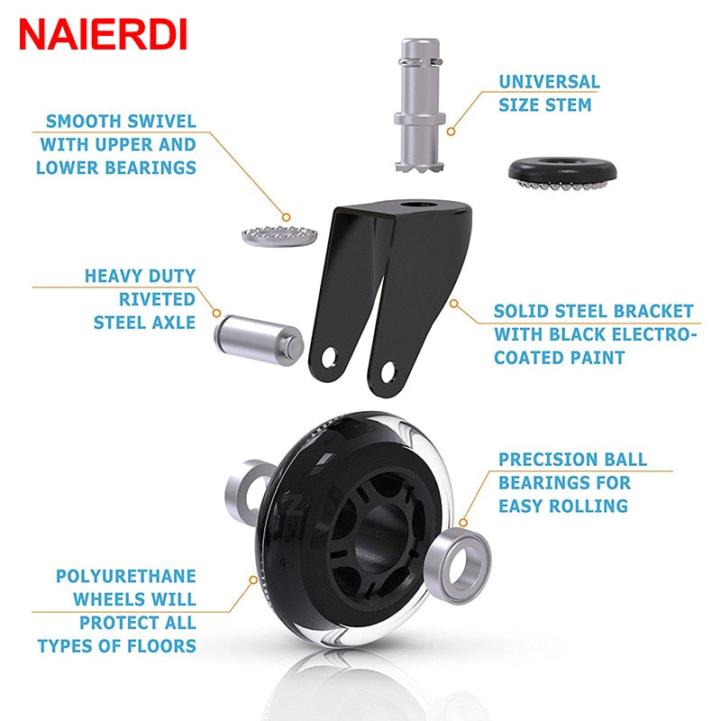 5PCS NAIERDI Universal rubber Wheels