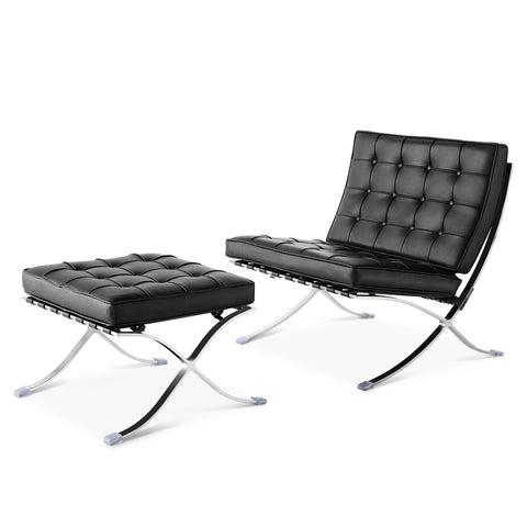 Modern Leather Barcelona Lounge Chair With Ottoman