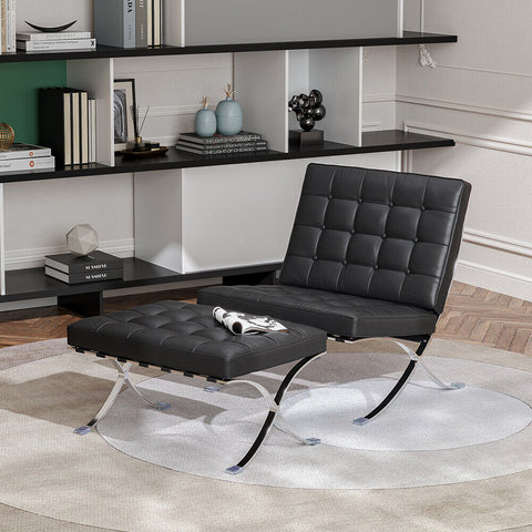 Modern Leather Barcelona Lounge Chair With Ottoman